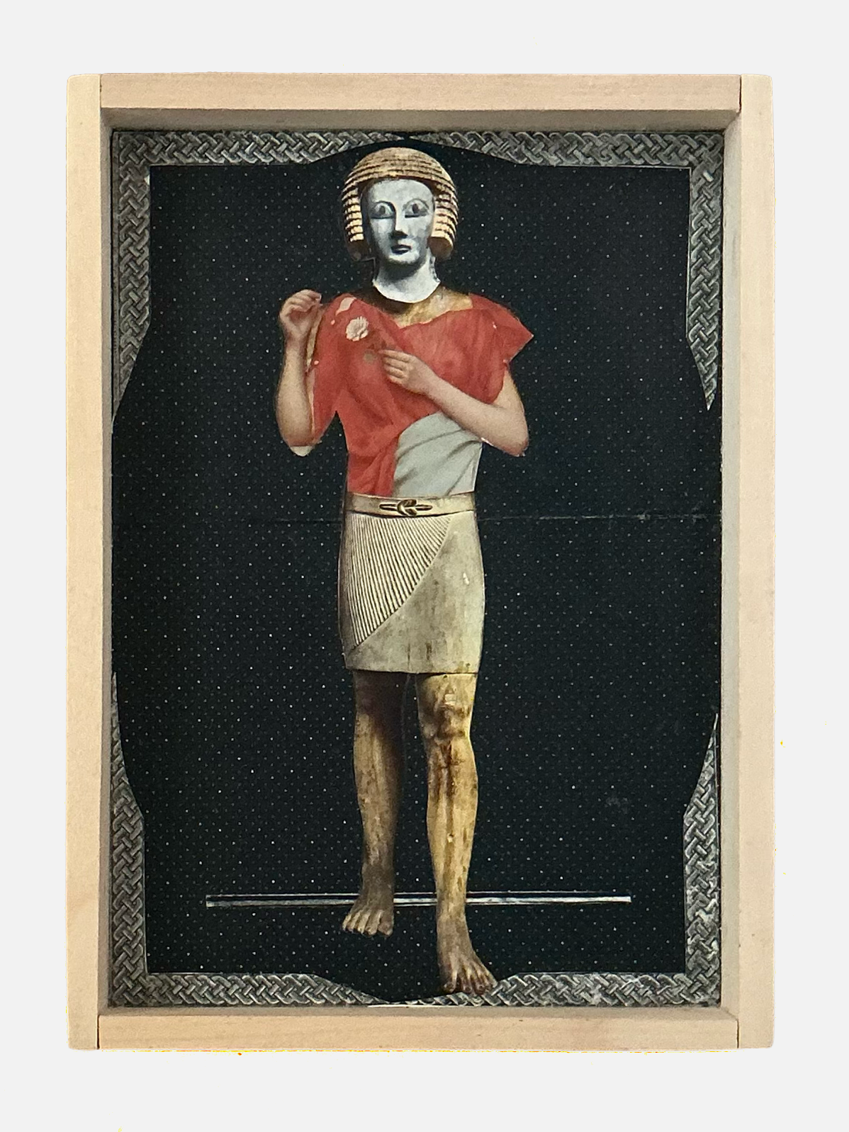 An Actor. Collage.  Paper and wood. 
1/2026. 7 x 9 3/4".