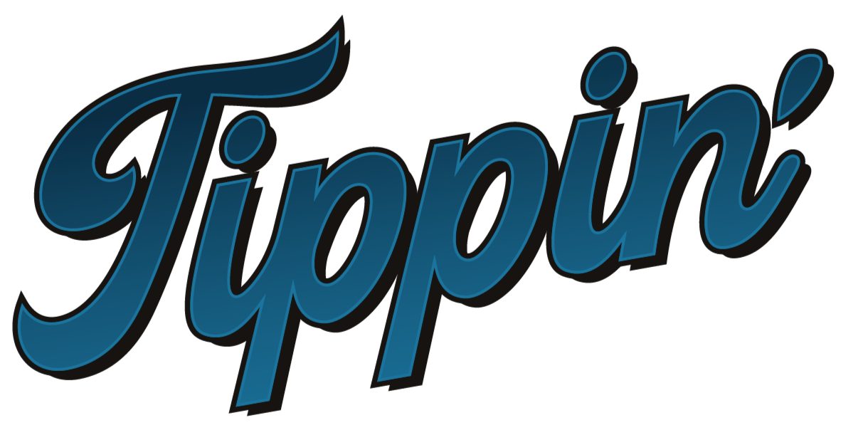 The word 'Tiptop' written in stylized blue cursive font with a black outline.