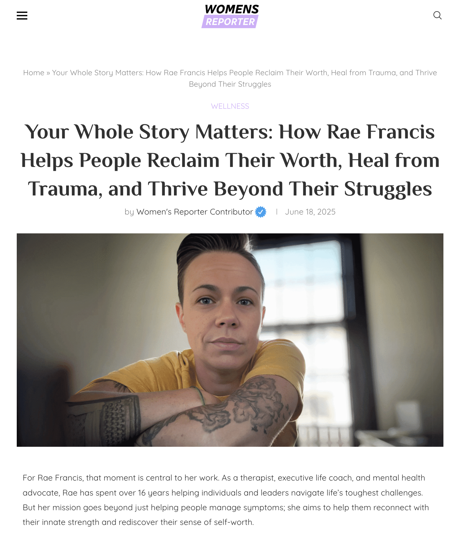 Women's Reporter Article featuring Rae Francis