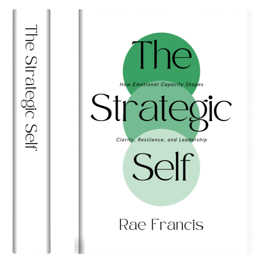 Cover of a book titled 'The Strategic Self' by Rae Francis, featuring green overlapping circles and subtitles about emotional capacity, clarity, resilience, and leadership.