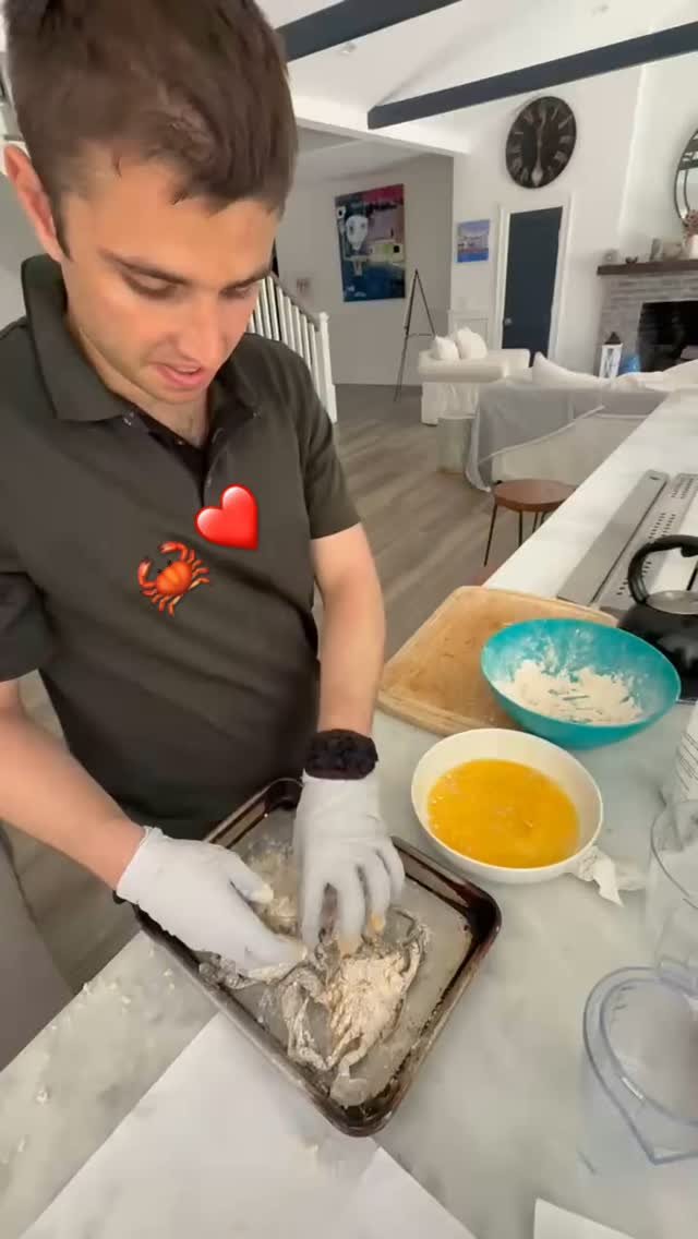 Mike making soft shell crabs for his roommates today with Lance! Thanks Lance for all of your amazing support of the residents. #autismadvocacy