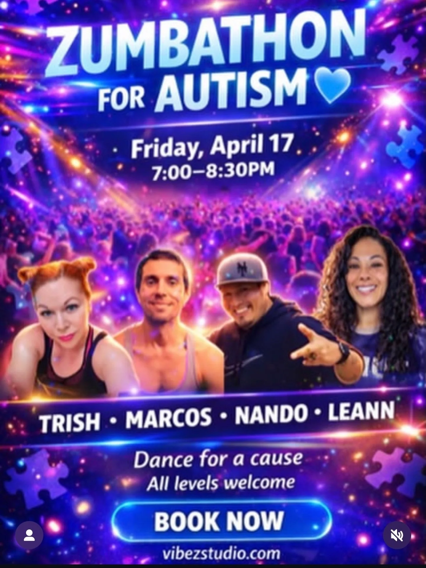 Tonight @vibezstudio ZUMBATHON FOR AUTISM
This isn&rsquo;t just a class... it&rsquo;s a night that actually means something.
We&rsquo;re bringing the energy, the music, the community - and doing it all for a cause that matters.
Tonight! Friday, April