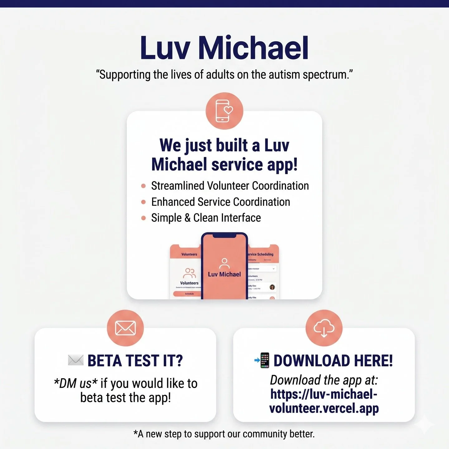 Start earning service hours right through our app. Make an impact right from your device. 
https://luv-michael-volunteer.vercel.app