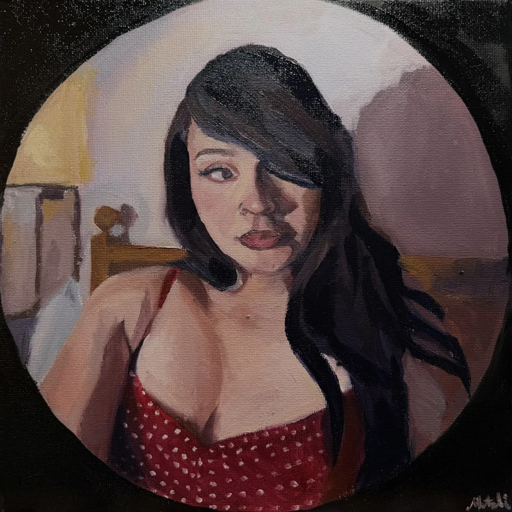 Metzli Flores self portrait, oil painting portrait, woman painting, women in art, latina artist, chicago artist, fartingsky, farting sky