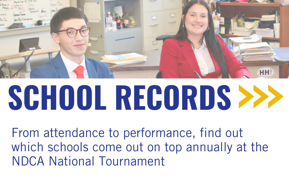 Two students in school uniforms with papers and books in classroom setting, promoting school records for attendance and performance.