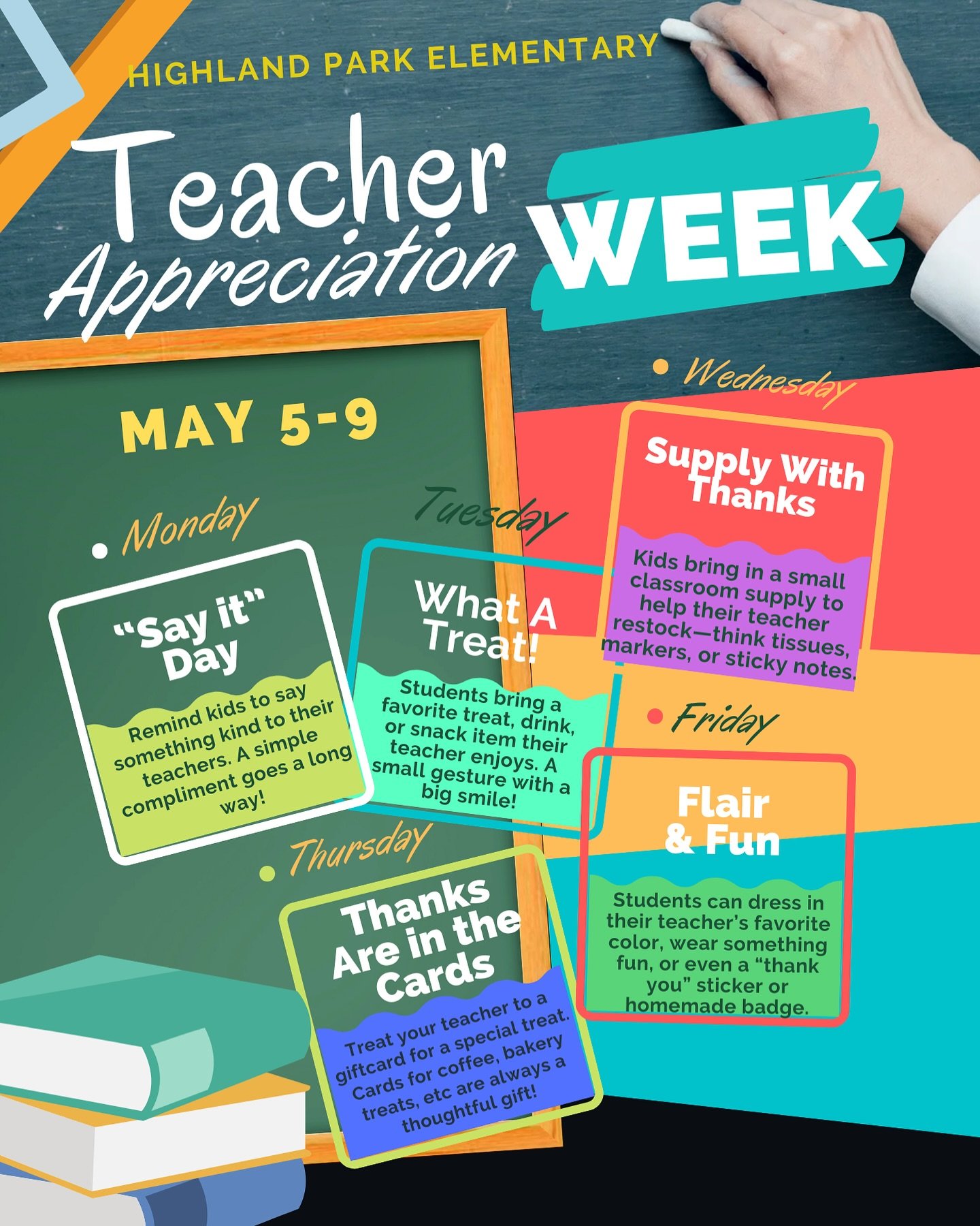 Teacher Appreciation Week is here! 

Each day this week, we&rsquo;re sharing simple and fun ways students can show a little extra love to their teachers. From kind words to favorite snacks, these are just ideas&mdash;not requirements. Feel free to jo