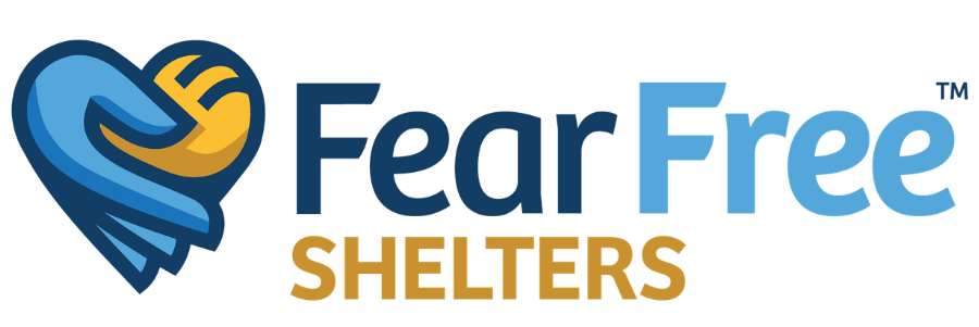 Logo for Fear Free Shelters featuring a stylized heart with a paw inside and colorful text.