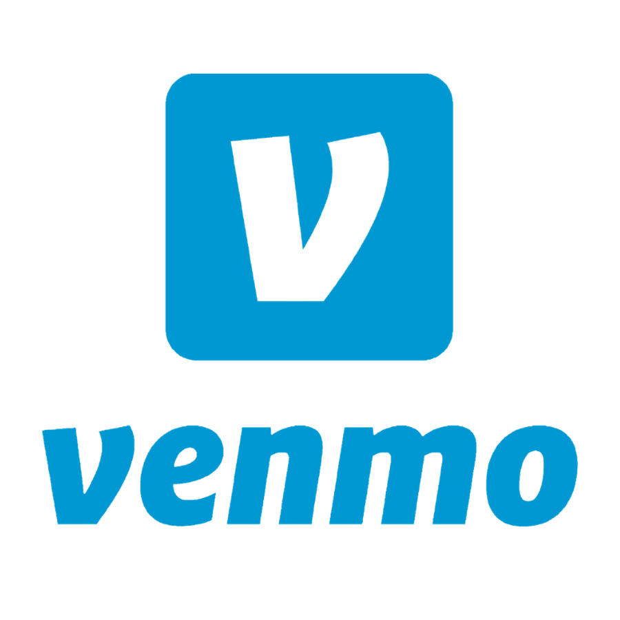 Venmo logo with a blue square containing a black letter V above the word 'venmo' in blue text.