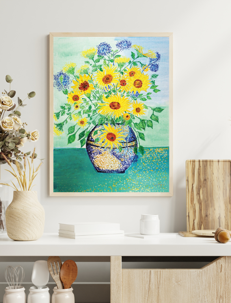 Sunflowers in Bloom Painting | Pointillism Painting | Coastal