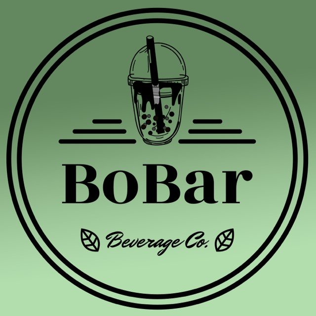 Bobar Woodstock logo, bubble tea cup with green background.