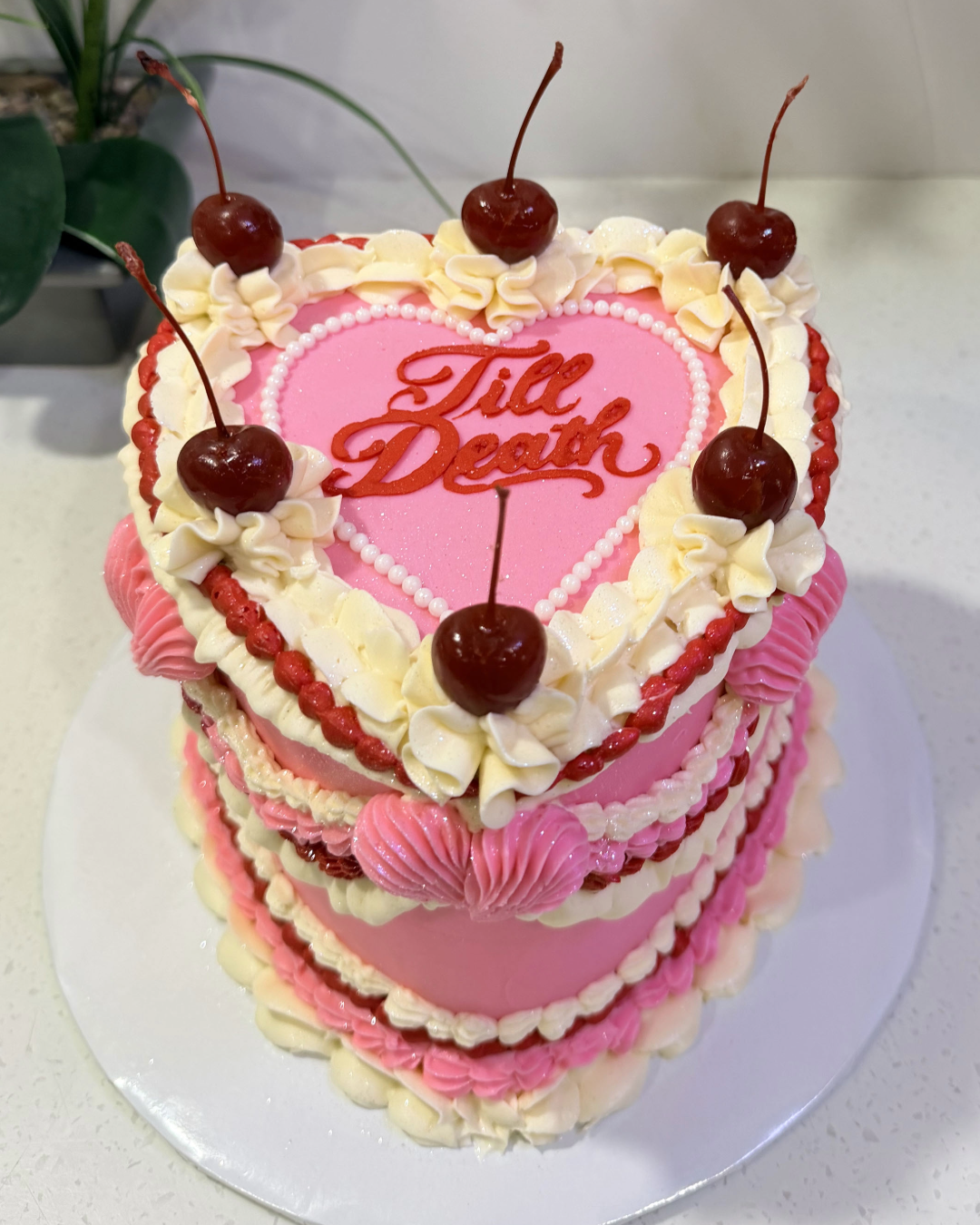 Pink Taupe Vintage Anniversary cherry Cake