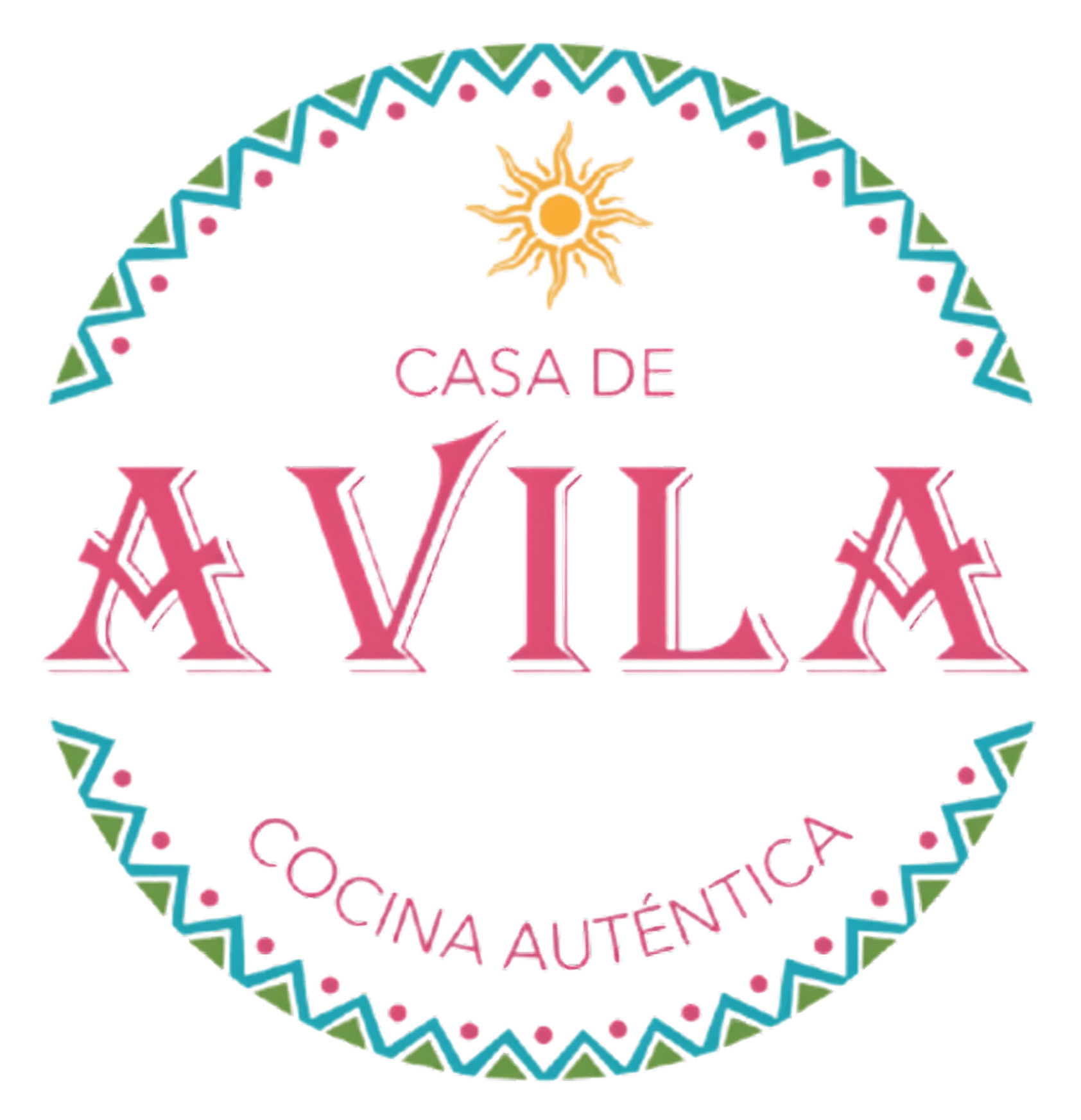 Colorful circular logo with a yellow sun at the top, pink and blue decorative border, the words 'Casa de VILLAS' in pink, and additional pink text 'COCINA AUTÉNTICA' at the bottom.