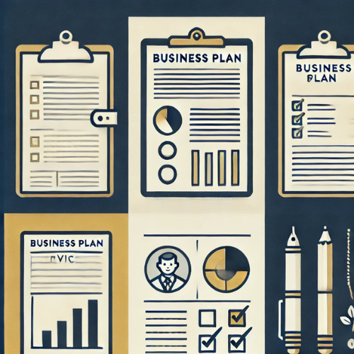 Illustration of business plans on clipboards and charts