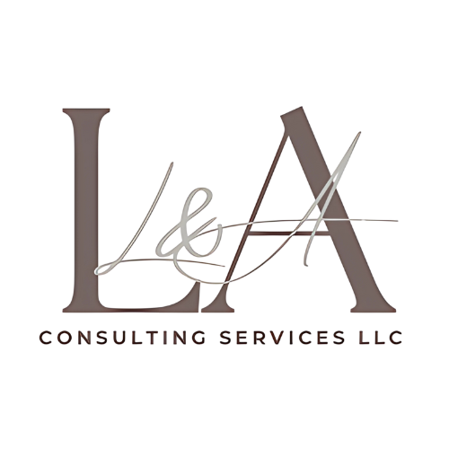 Logo of L&A Consulting Services LLC featuring stylized letters and text on a white background.