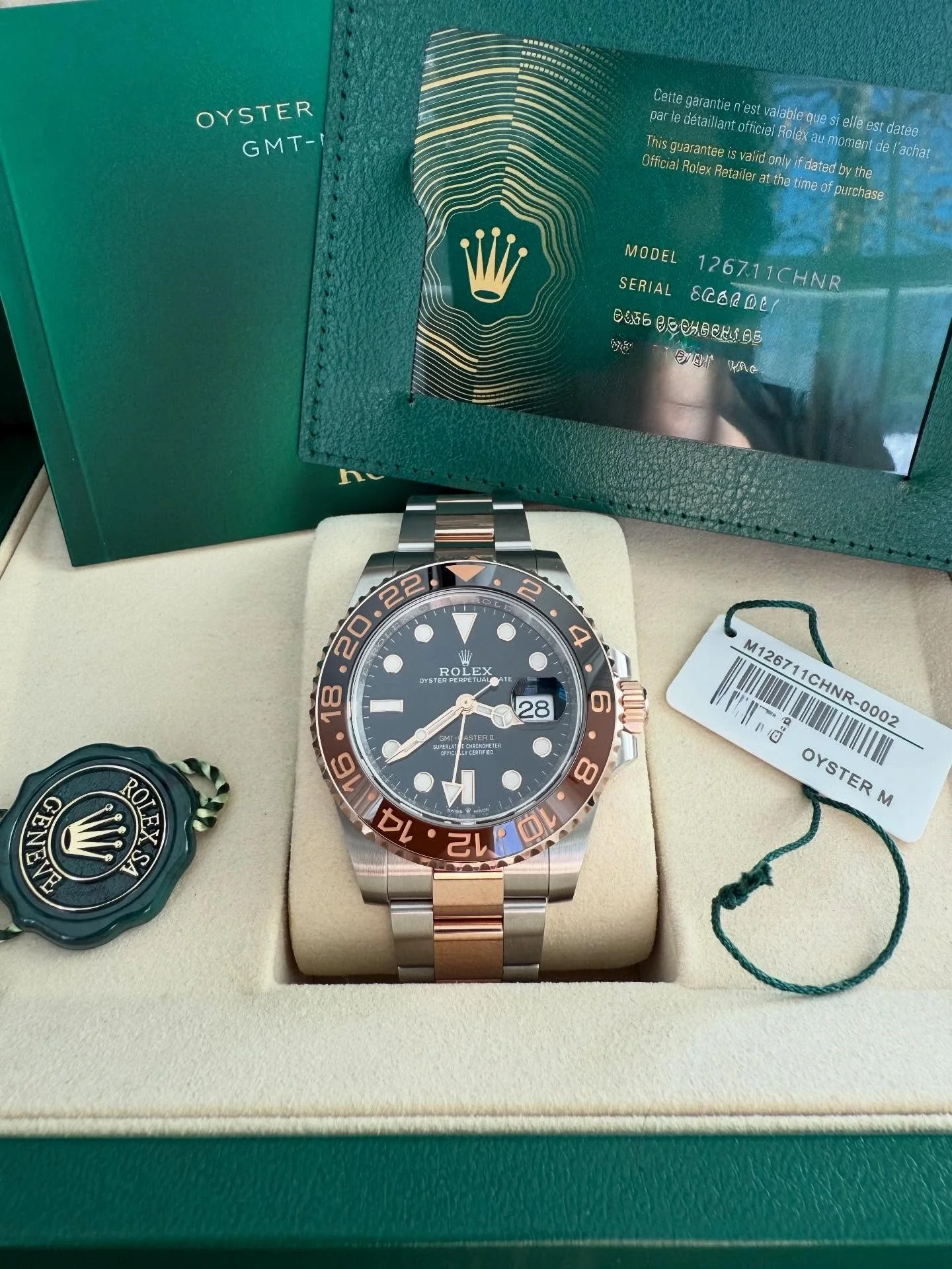 Rootbeer GMT
Ref: 126711chnr
Includes: Full set Late 2025 card 
Condition: Excellent-Only worn a handful of times see pictures for accurate depiction. 
Price: $21,200 

Pm for more pics and details. I blurred out card plse pm for pics