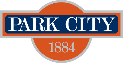 Park City logo with orange, blue, and gray colors, featuring the year 1884.