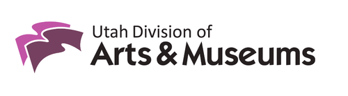 Logo of Utah Division of Arts & Museums with purple abstract shapes and black text