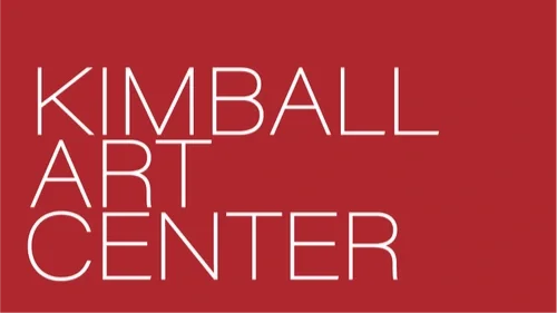 Red background with white text reading 'Kimball Art Center'.