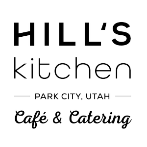 Sign for Hill's Kitchen Café & Catering in Park City, Utah, featuring the business name and location.