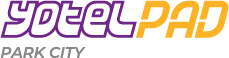 Yotel Pad logo with purple and yellow text