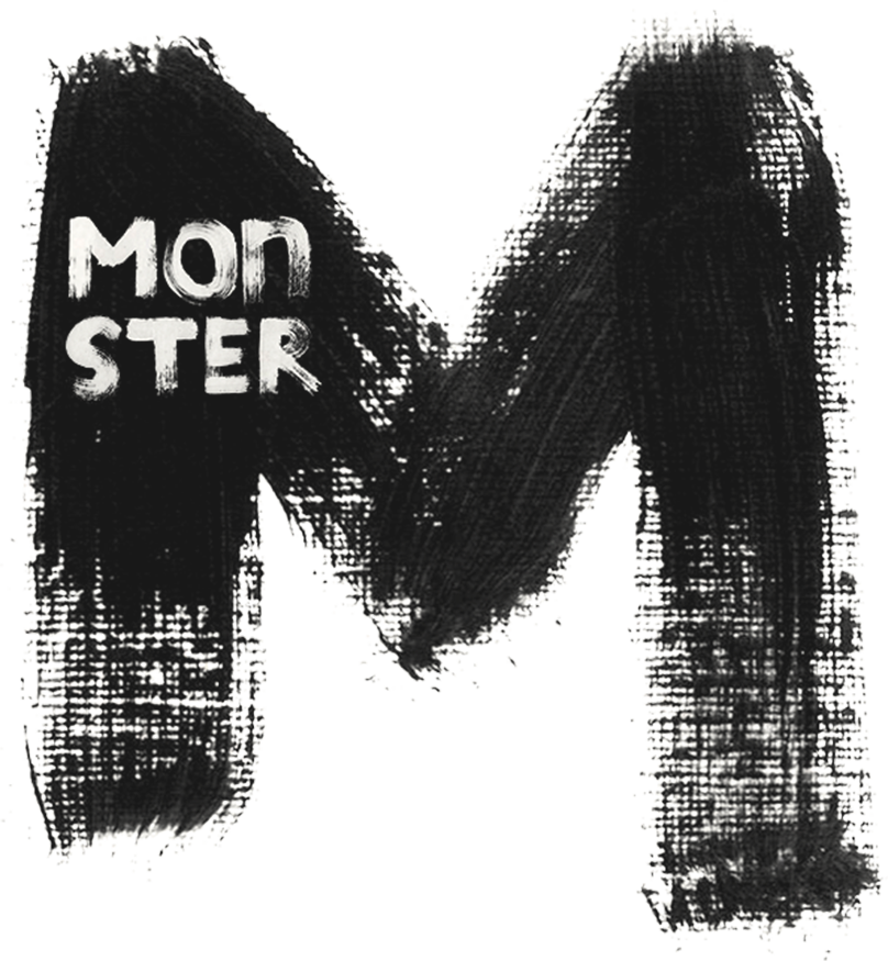 Stylized black letter M with the words 'Monster' written within the left side of the letter.