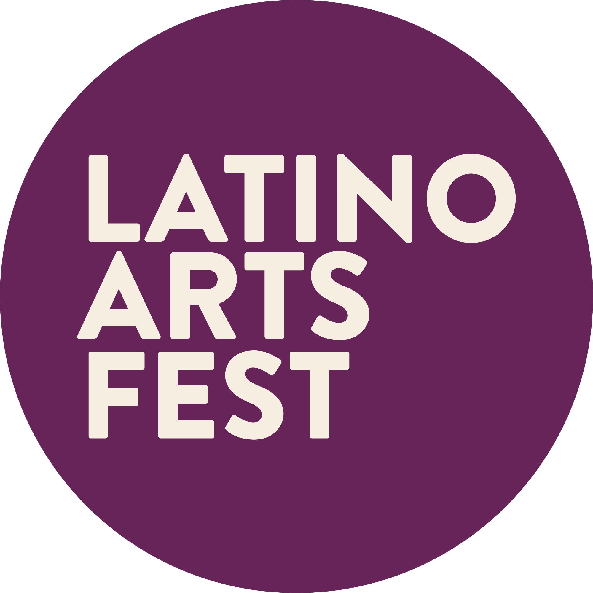 Purple circular logo with white text reading "Latino Arts Fest."