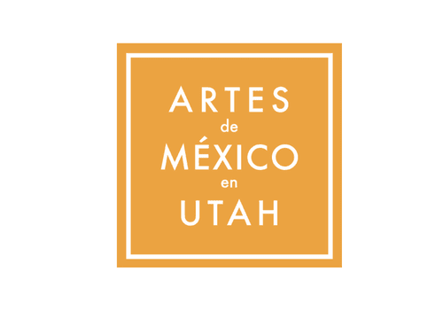 Orange square sign with white border and text reading 'ARTES de MÉXICO en UTAH'