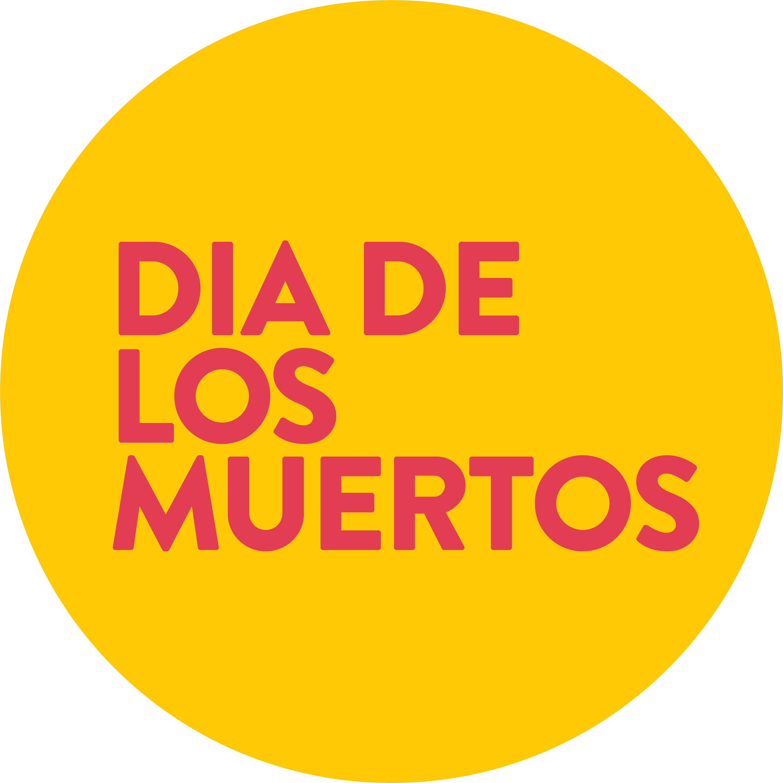 Yellow circular sign with red text that reads 'Día de los Muertos'.