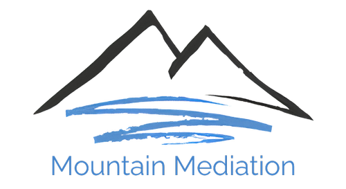 Logo featuring a mountain range, a blue water-like element, and the text 'Mountain Meditation'.
