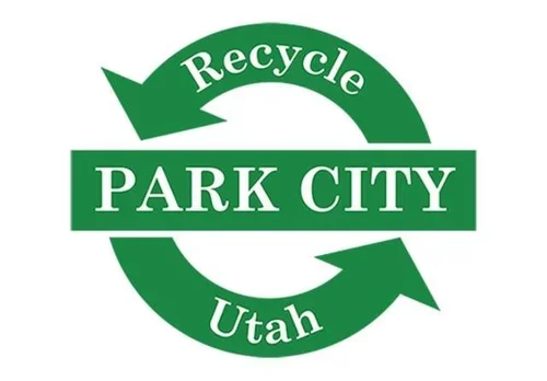 Recycle symbol with arrow circle surrounding the text 'Park City Utah' and 'Recycling'