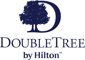 DoubleTree by Hilton logo with a large blue tree graphic and the company name below