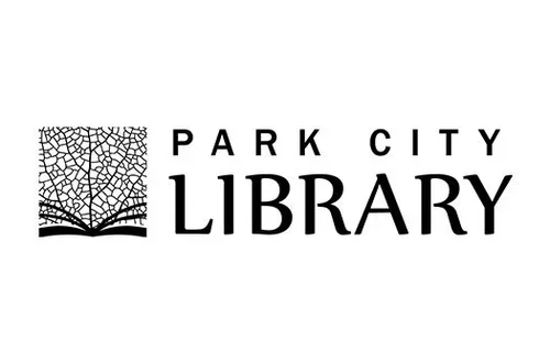 Logo of Park City Library with an open book and a stylized tree or map illustration.