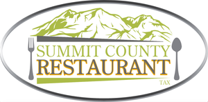 Logo for Summit County Restaurant with mountain illustration, fork and spoon