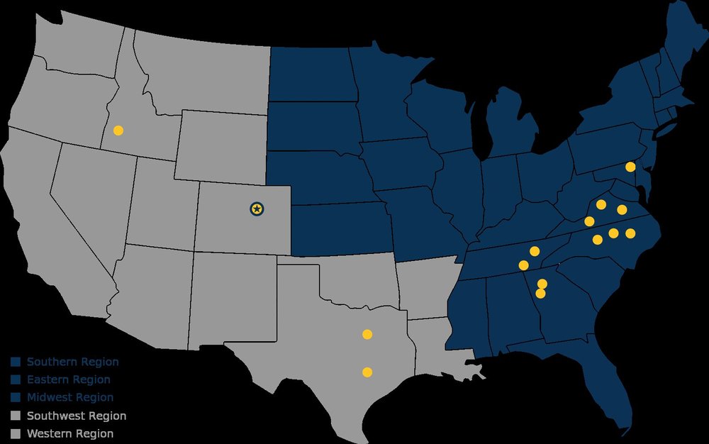 Static map showing Lumin8 regional office coverage