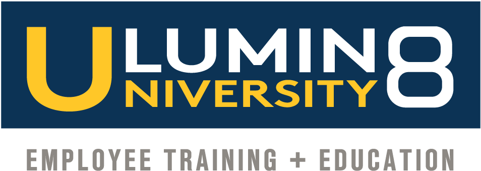 Logo for Lumin8 University with the tagline 'Employee Training + Education'