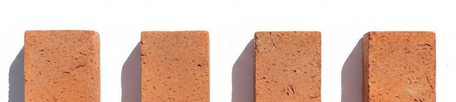 Four orange bricks placed in a row with shadows cast to their left.