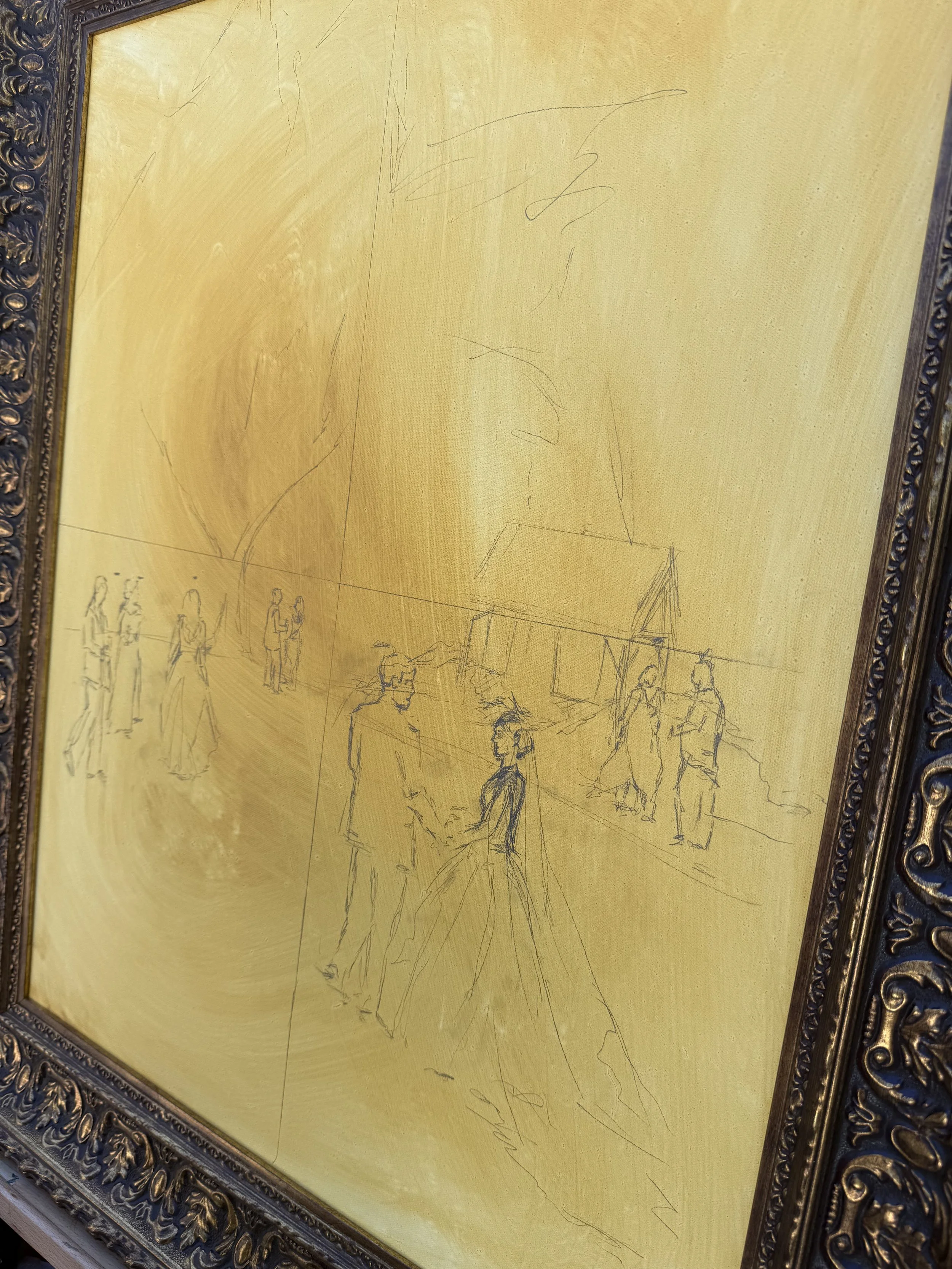  Since Katelyn + Brandon had a first look I was able to go ahead and sketch in everything before I started the painting.  Often I have to wait to sketch in people until later in the afternoon.