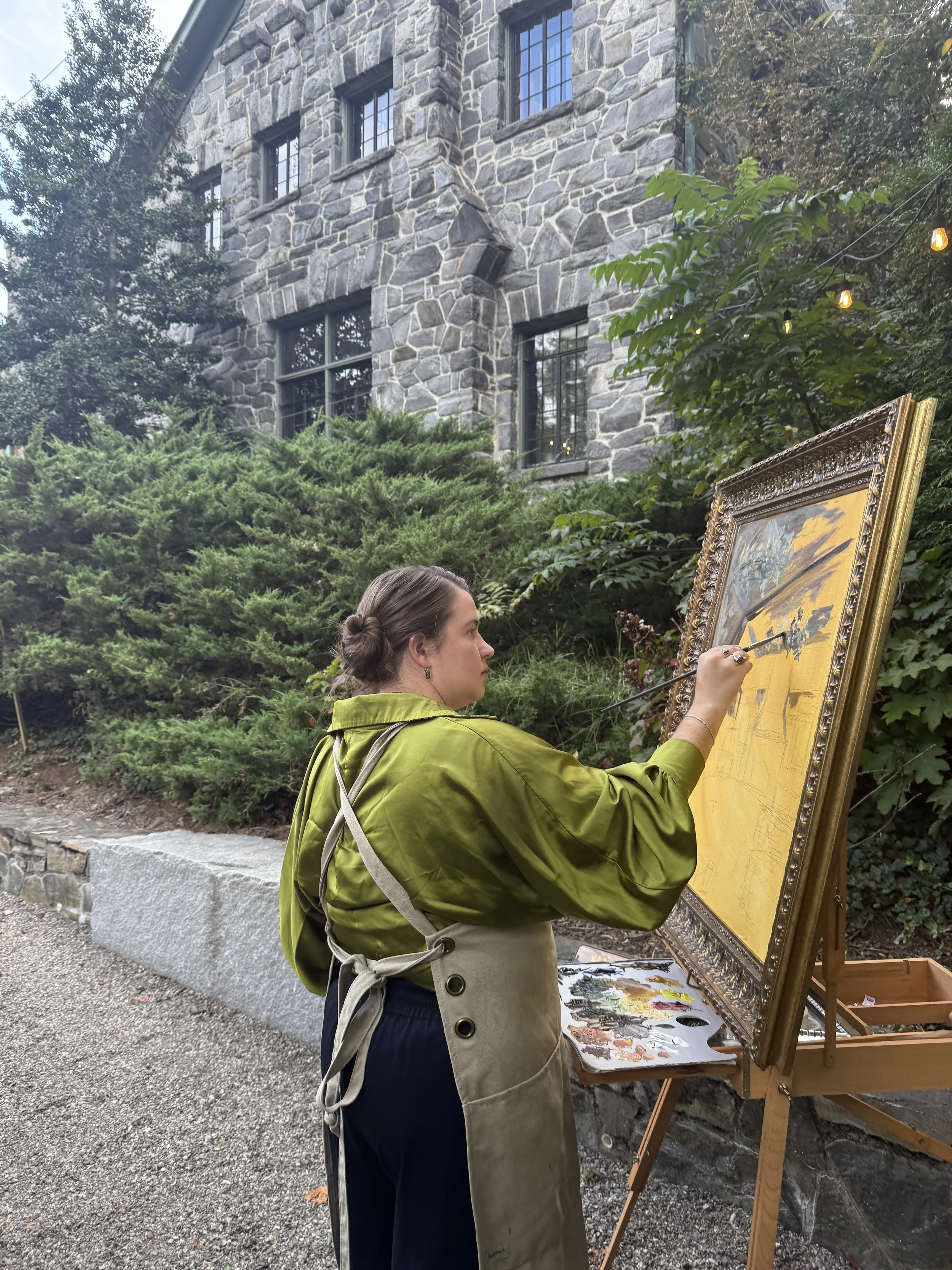 For this wedding I started inside before the guests arrive where I could easily see the space I was painting.  I then moved outside for the cocktail hour and then back inside.