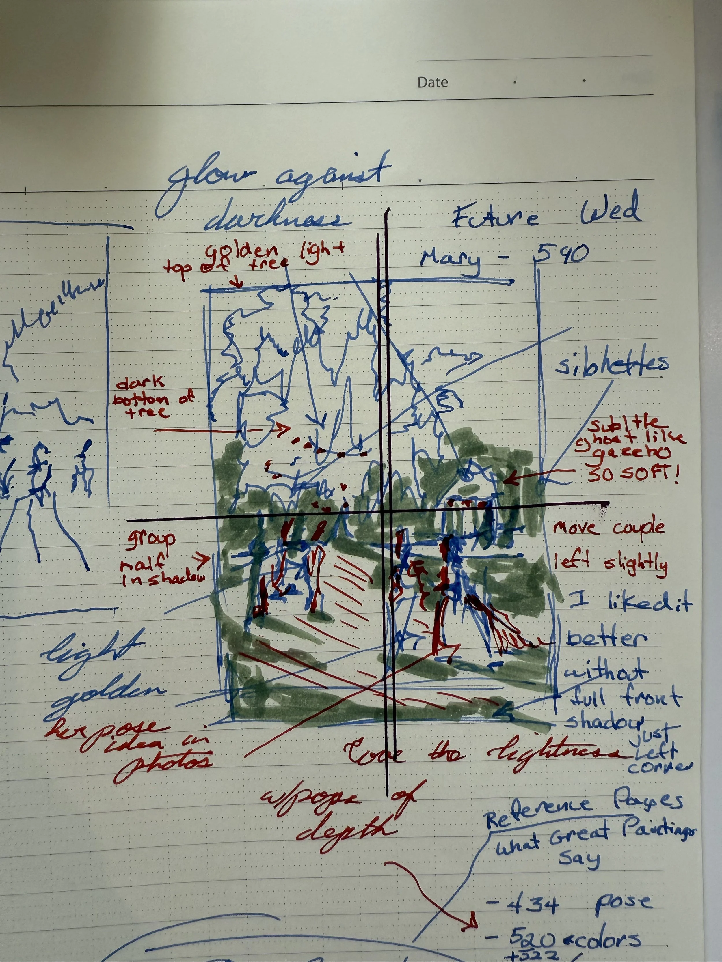 I love sharing my initial sketches so you can see the chaos of where the idea for the painting starts