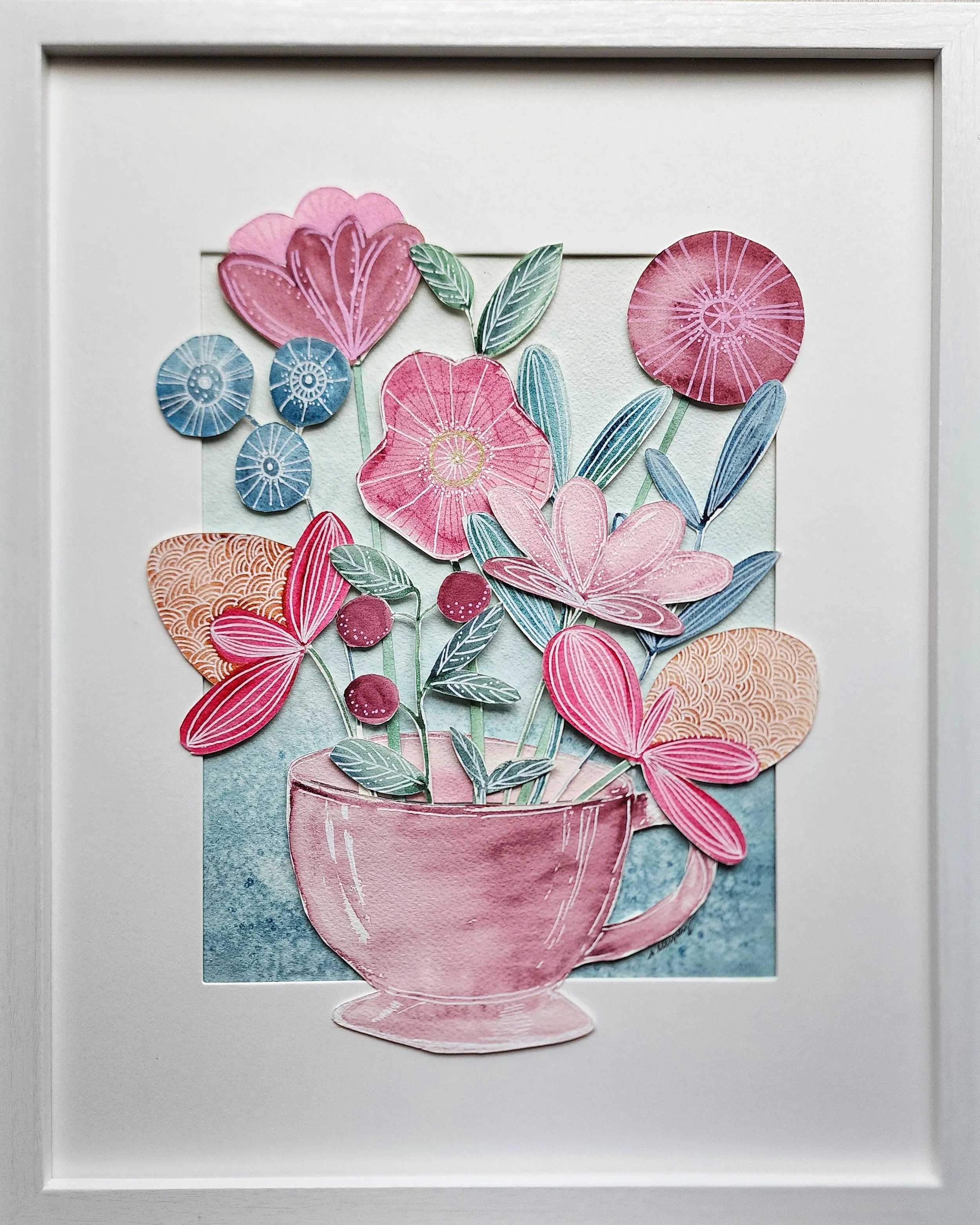 Cup of Flowers IV, 8x10 art, matted in 11x14 frame, $160