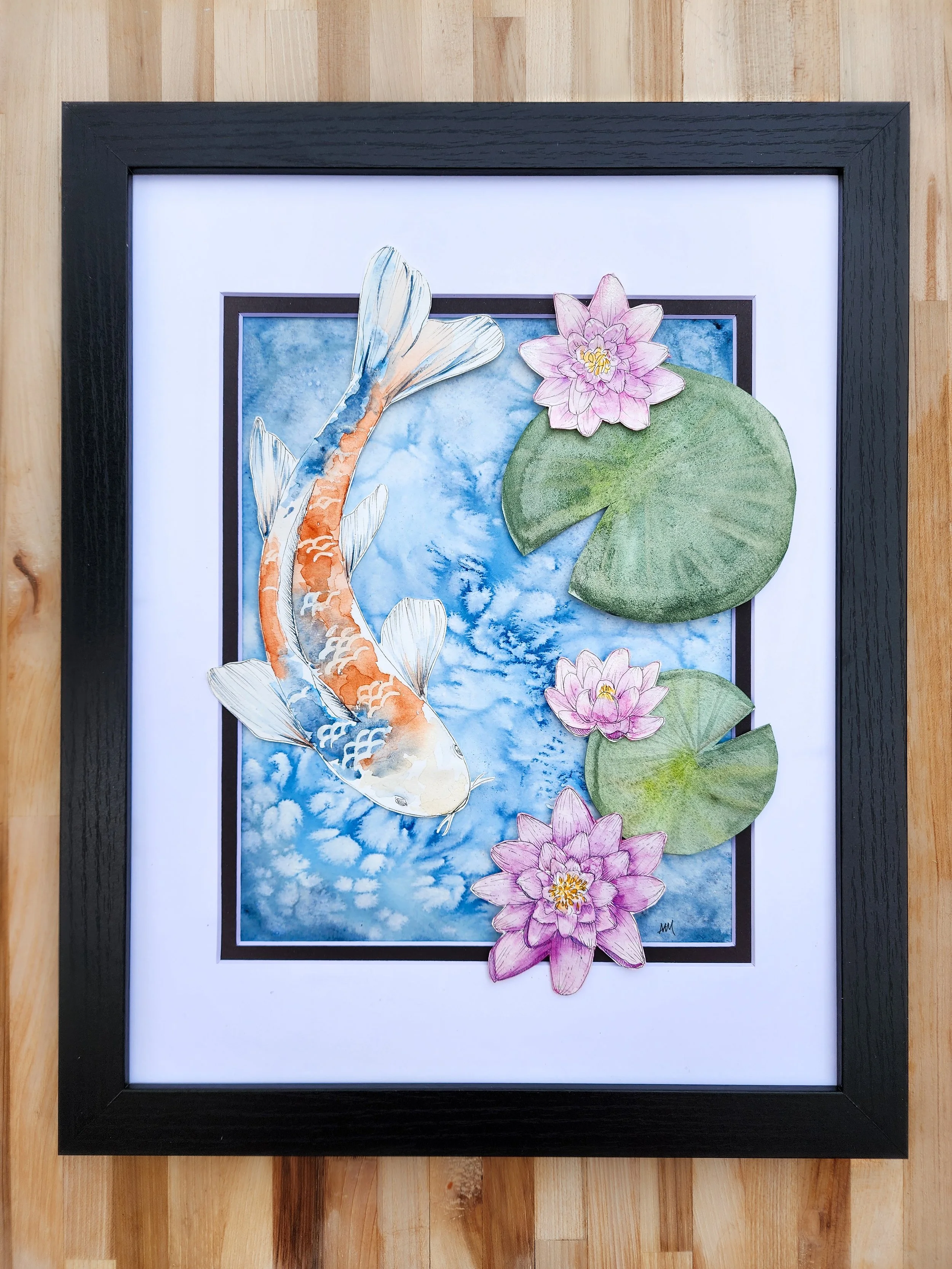 Single Koi, 8x10 matted in 11x14 frame, $160