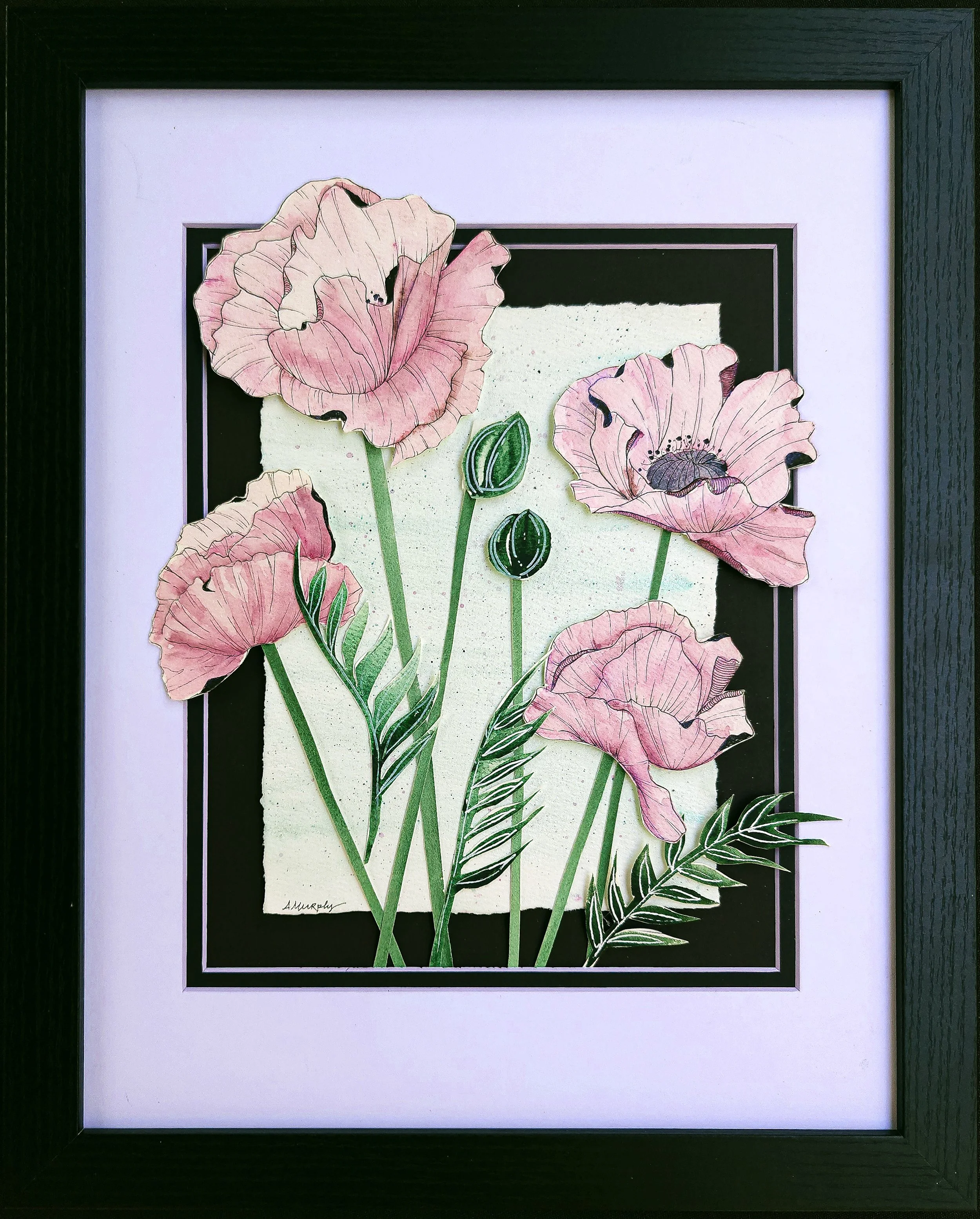 Poppies, 8x10 art, matted in 11x14 frame, $160