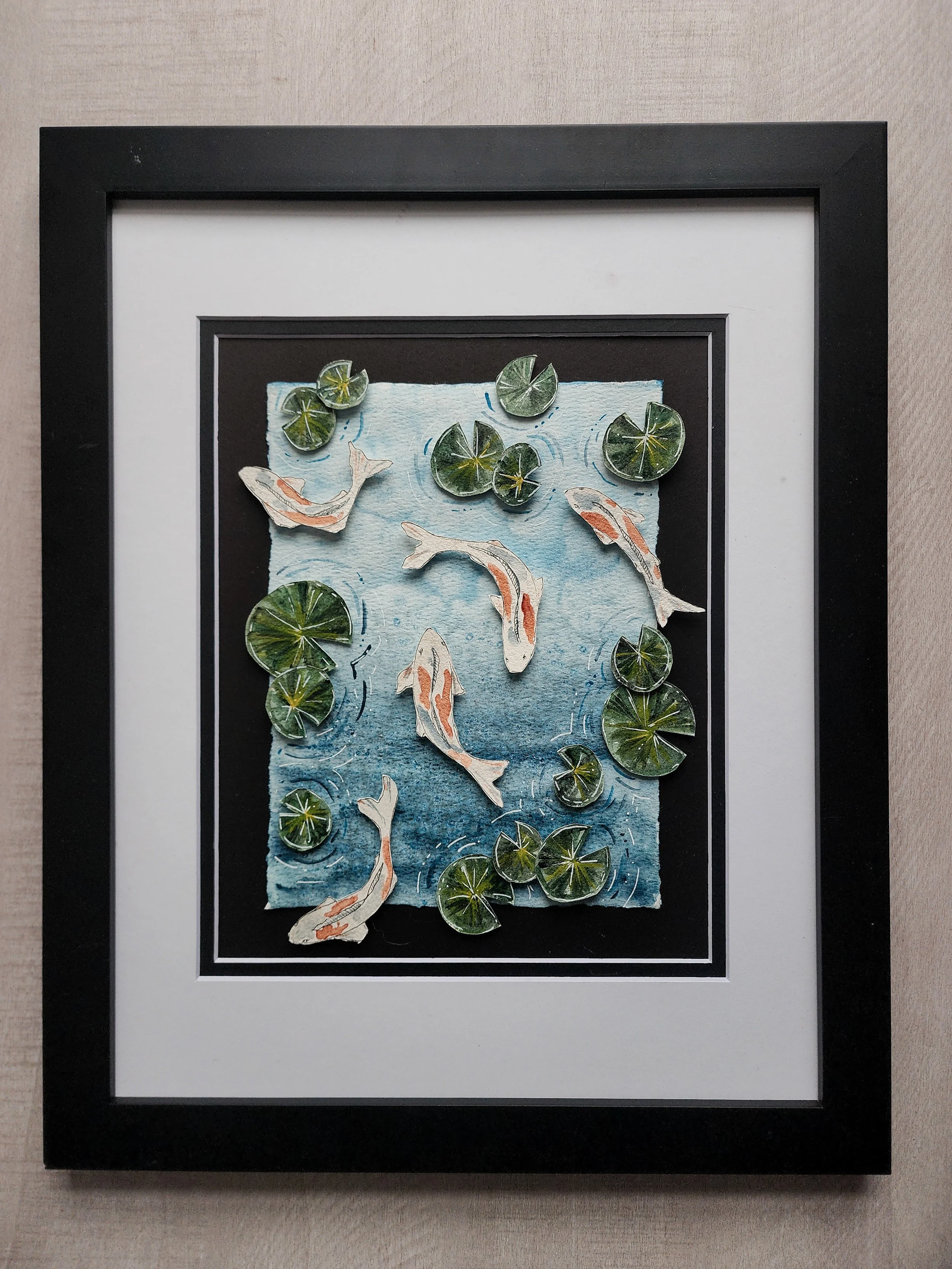 Koi, 8x10 art, matted in 11x 4 frame, $160