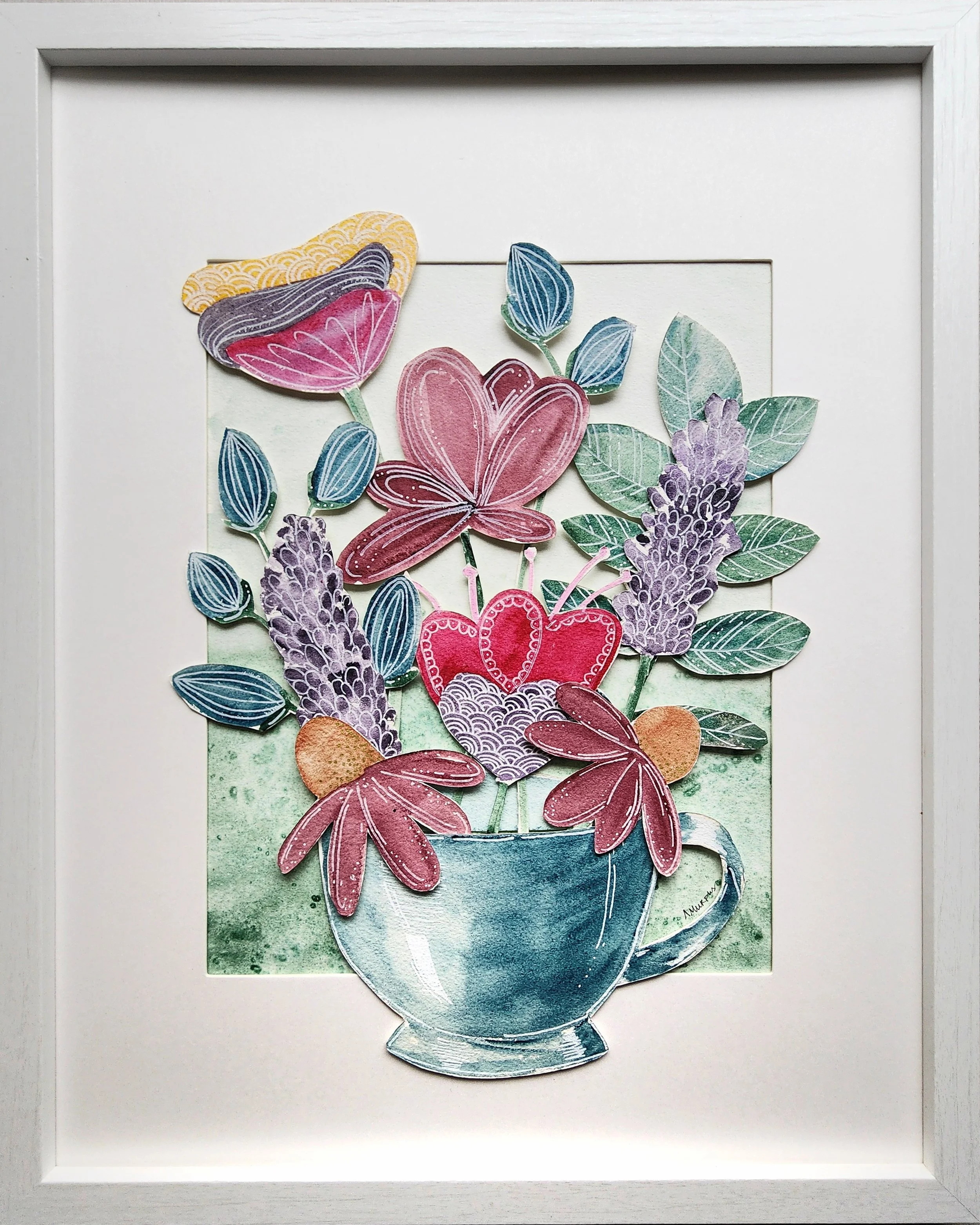 Cup of Flowers III, 8x10 art, matted in 11x14 frame, $160