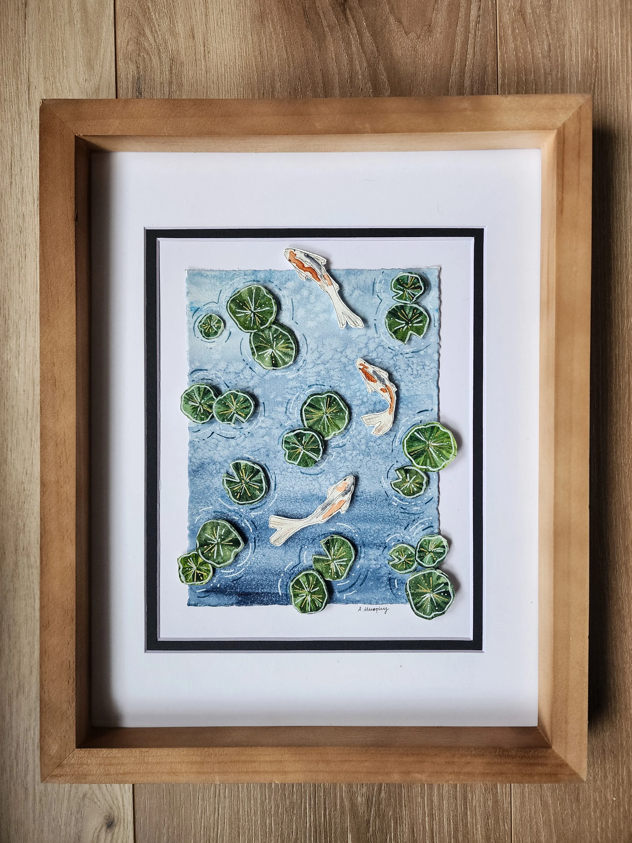 Koi trio, 8X10 art, framed in 11X14 frame, $185