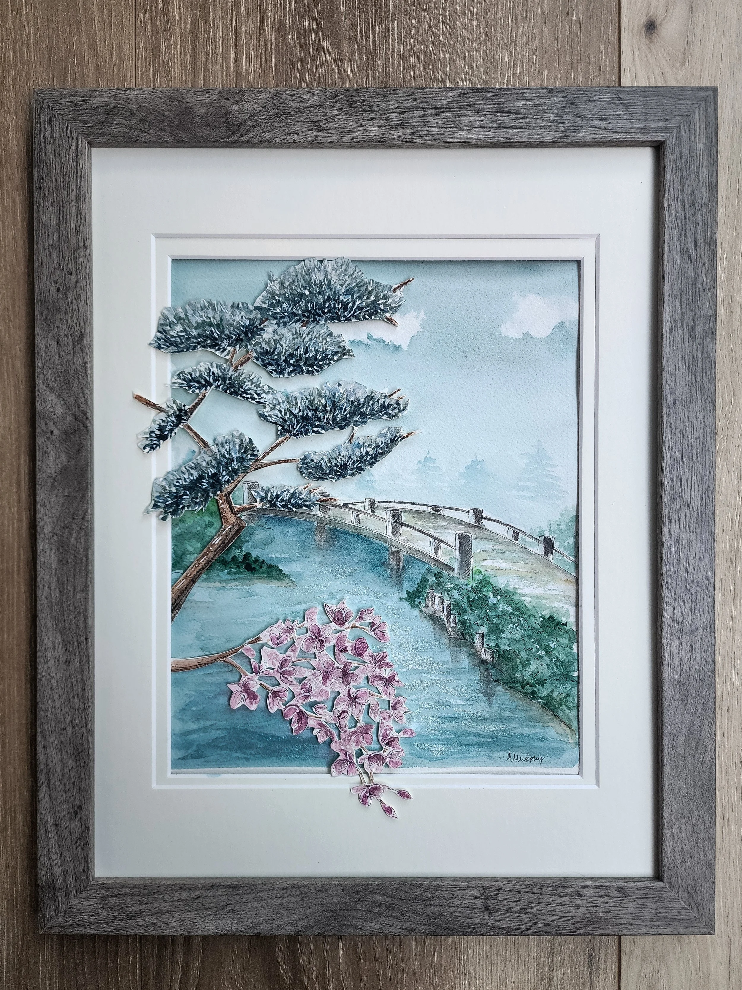 Japanese Landscape II, 8x10 art, matted in 11x14 frame, $160