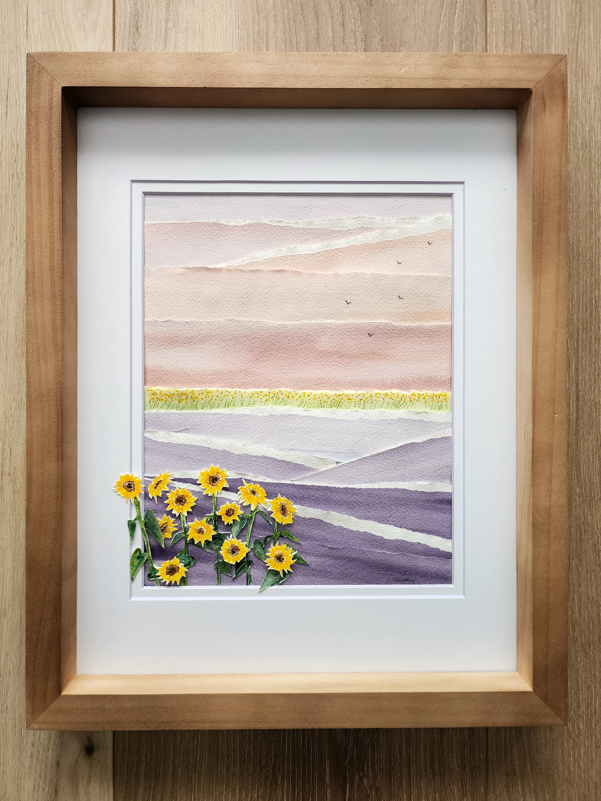 "Sunflowers in Lavender Fields" - 8x10 art, matted in 11X17 frame, $185