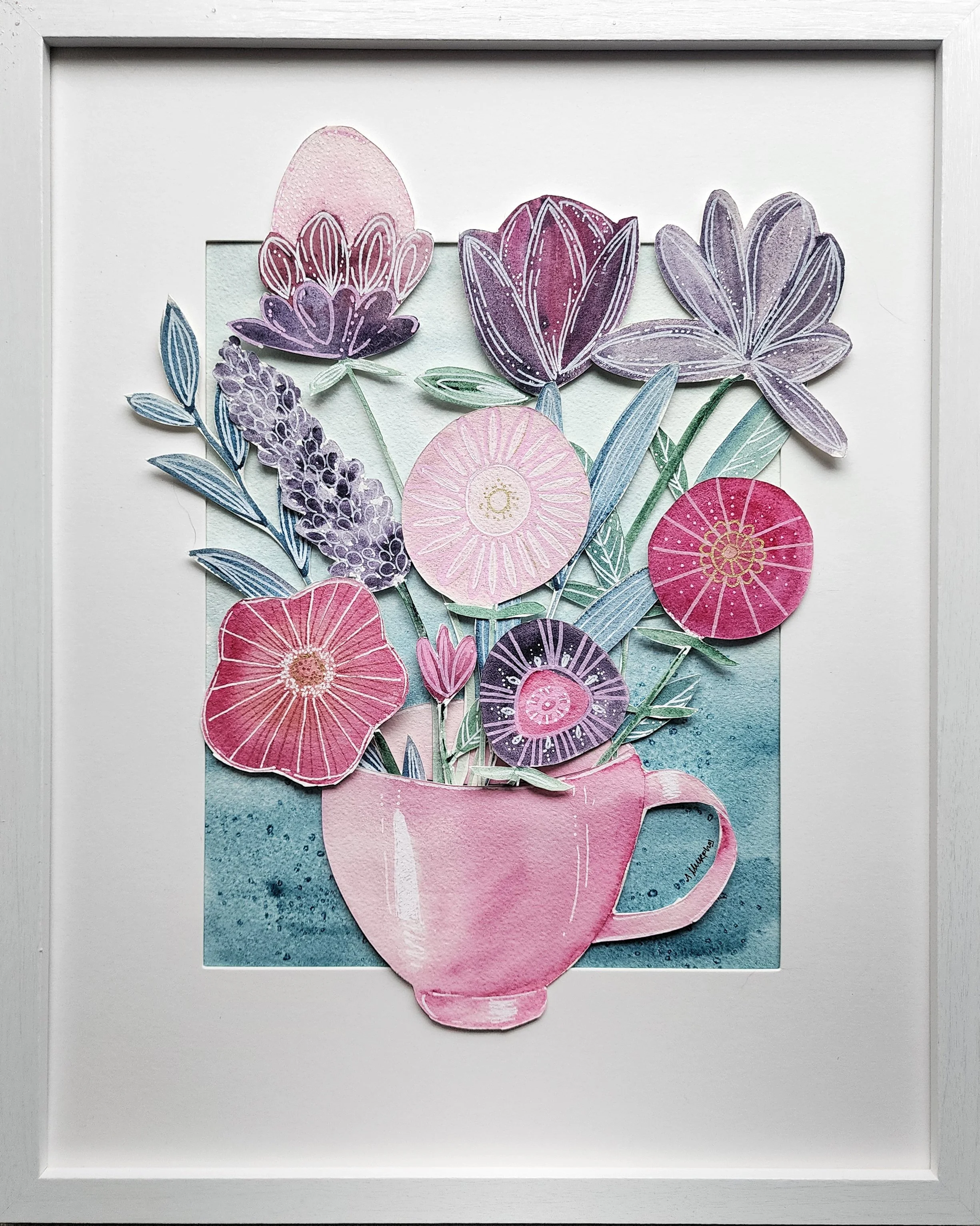 Cup of Flowers II, 8x10 art, matted in 11x14 frame, $160