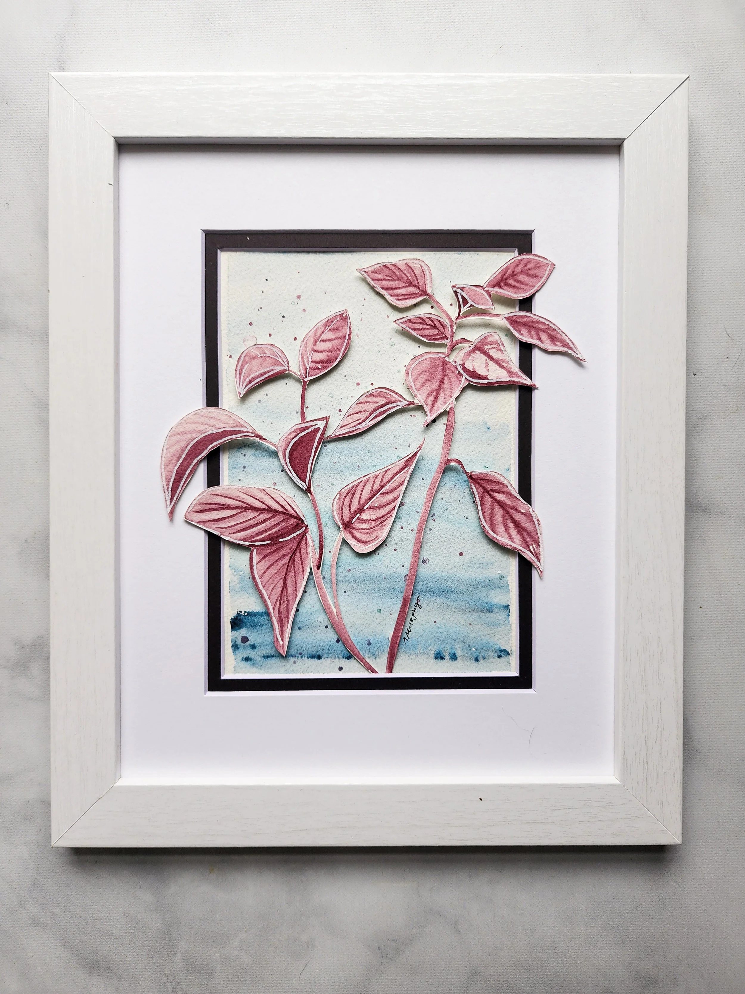 Plum Leaves, 5x7 art, matted in 8x10 frame, $95