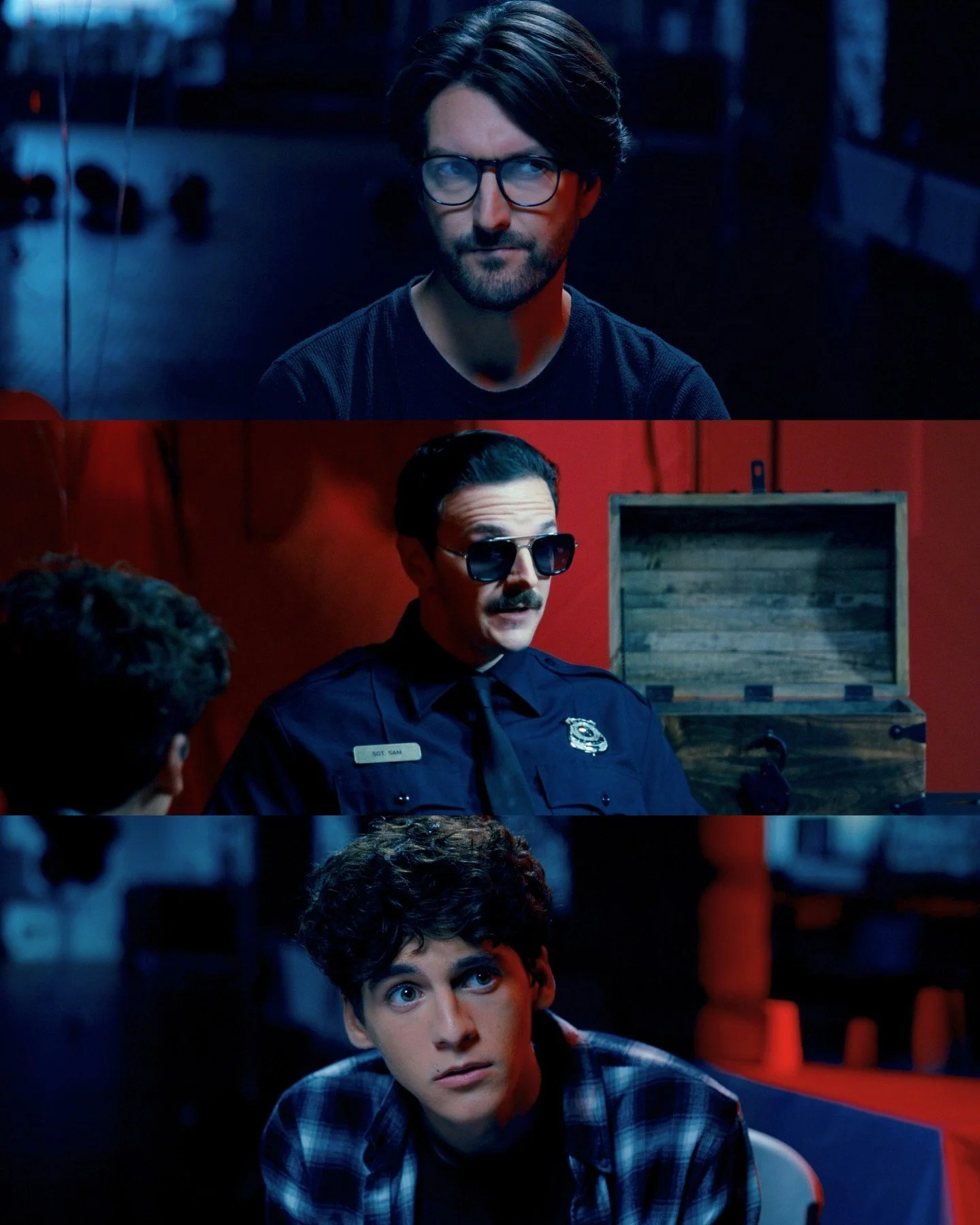 Principal Paloni, Sergeant Sam and bad news for Seth.

Find out who done it on June 28th! Ticket link in bio @323films. 

#robberyattherockvaletheatre
#rockvalemovie
#323films